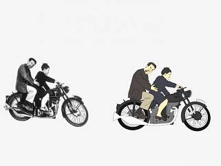 二维摩托车和驾驶人SU模型下载_sketchup草图大师SKP模型