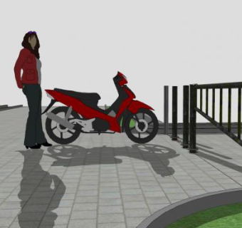 街道口的红色摩托SU模型下载_sketchup草图大师SKP模型