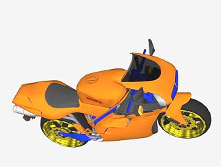 本田摩托车橙色赛车SU模型下载_sketchup草图大师SKP模型