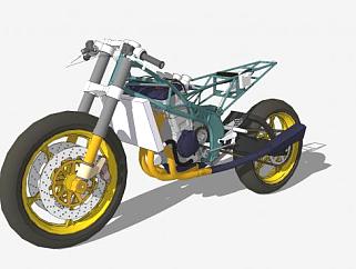 部件改装型摩托车构造SU模型下载_sketchup草图大师SKP模型