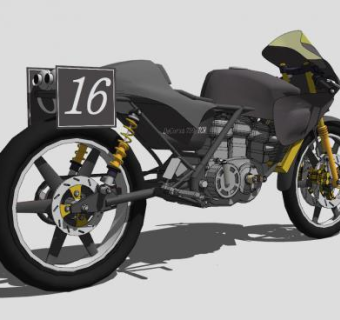 黑色750TCR摩托车SU模型下载_sketchup草图大师SKP模型