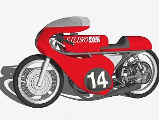 红色摩托车赛车SU模型下载_sketchup草图大师SKP模型