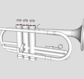 小号银色吹奏乐器SU模型下载_sketchup草图大师SKP模型