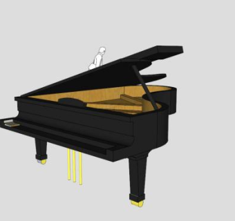鲍德温黑色钢琴SU模型下载_sketchup草图大师SKP模型