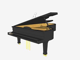 鲍德温黑色钢琴SU模型下载_sketchup草图大师SKP模型