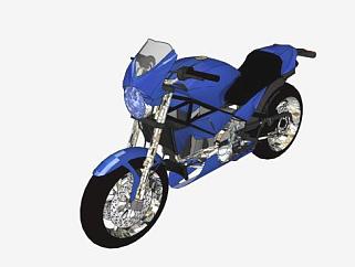 竞速蓝色摩托车SU模型下载_sketchup草图大师SKP模型