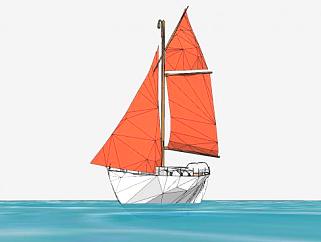 橙色船帆单桅帆船SU模型下载_sketchup草图大师SKP模型