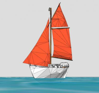 橙色船帆单桅帆船SU模型下载_sketchup草图大师SKP模型