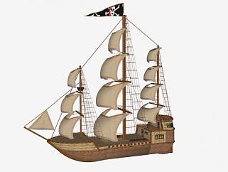 海盗多桅木制帆船SU模型下载_sketchup草图大师SKP模型