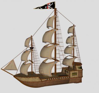 海盗多桅木制帆船SU模型下载_sketchup草图大师SKP模型
