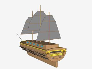炮舰木制风帆船SU模型下载_sketchup草图大师SKP模型