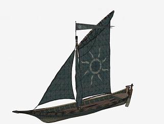 木质单桅帆船SU模型下载_sketchup草图大师SKP模型