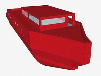 红色中型轮船SU模型下载_sketchup草图大师SKP模型
