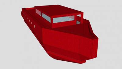 红色中型轮船SU模型下载_sketchup草图大师SKP模型