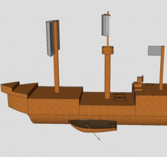 古代木帆船船舶SU模型下载_sketchup草图大师SKP模型