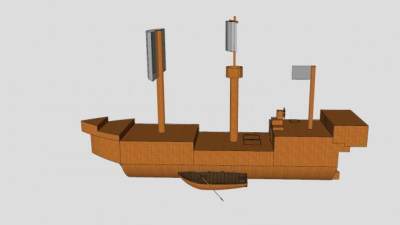 古代木帆船船舶SU模型下载_sketchup草图大师SKP模型