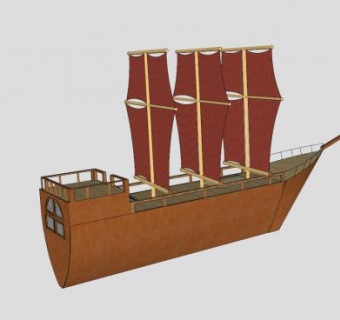 三桅帆船船舶SU模型下载_sketchup草图大师SKP模型
