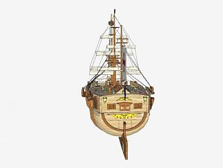 复古木质多桅帆船SU模型下载_sketchup草图大师SKP模型