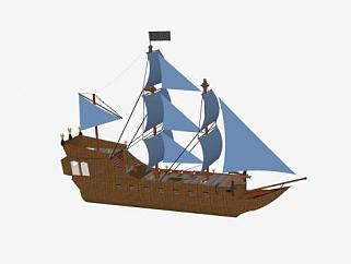 古代多桅<em>帆船</em>SU模型下载_sketchup草图大师SKP模型