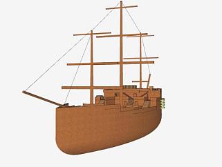 货物木船船架SU模型下载_sketchup草图大师SKP模型