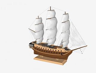 多桅帆船古代炮舰SU模型下载_sketchup草图大师SKP模型