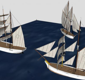 三艘风帆船SU模型下载_sketchup草图大师SKP模型