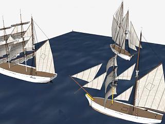 三艘风帆船SU模型下载_sketchup草图大师SKP模型