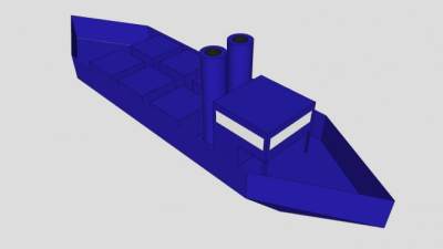 蓝色简易货船SU模型下载_sketchup草图大师SKP模型
