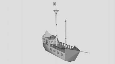 尖头帆船海盗船SU模型下载_sketchup草图大师SKP模型