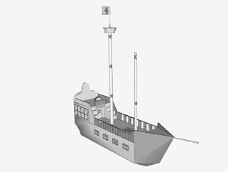 尖头帆船海盗船SU模型下载_sketchup草图大师SKP模型