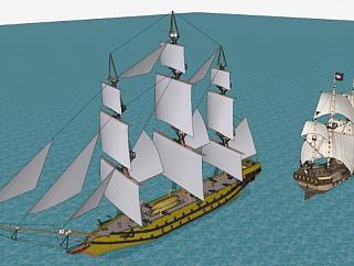 两艘复古木<em>帆船</em>SU模型下载_sketchup草图大师SKP模型
