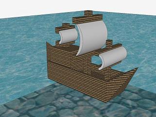 简易三桅木帆船SU模型下载_sketchup草图大师SKP模型