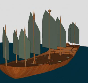 宝船木帆船船只SU模型下载_sketchup草图大师SKP模型