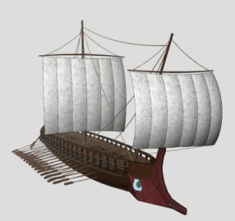 三桨座战船SU模型下载_sketchup草图大师SKP模型