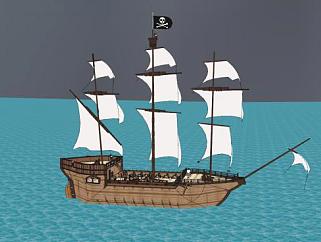 海洋全景上的海盗船SU模型下载_sketchup草图大师SKP...