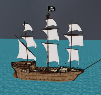 海洋全景上的海盗船SU模型下载_sketchup草图大师SKP模型