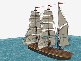 大舱型木帆船SU模型下载_sketchup草图大师SKP模型