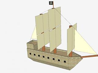 <em>海盗船</em>多桅帆船SU模型下载_sketchup草图大师SKP模型