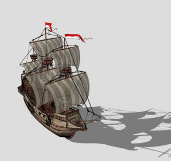 金鹿号盖伦型三桅帆船SU模型下载_sketchup草图大师SKP模型