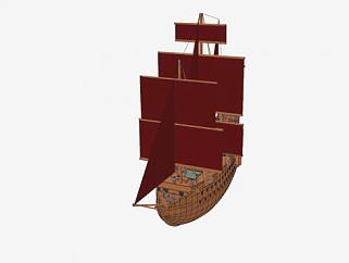 多桅帆船海盗船SU模型下载_sketchup草图大师SKP模型