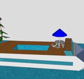游艇带海景游泳池SU模型下载_sketchup草图大师SKP模型