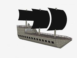 木质海盗帆船SU模型下载_sketchup草图大师SKP模型