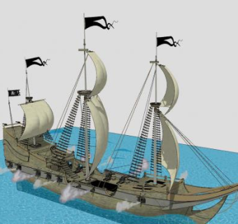 炮舰海盗帆船SU模型下载_sketchup草图大师SKP模型