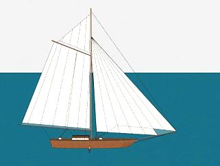 单桅木质帆船SU模型下载_sketchup草图大师SKP模型