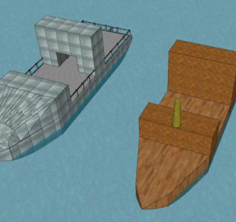 木质铁制船舶SU模型下载_sketchup草图大师SKP模型