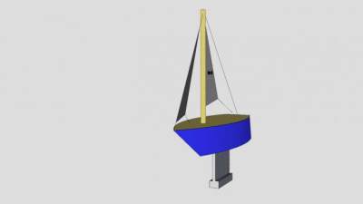 简易单桅三角帆船SU模型下载_sketchup草图大师SKP模型