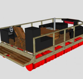 气垫木制浮船SU模型下载_sketchup草图大师SKP模型