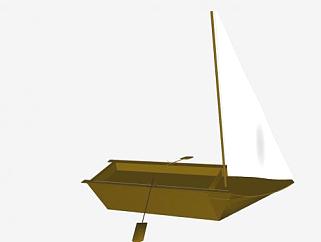 三角风帆带桨木船SU模型下载_sketchup草图大师SKP模型