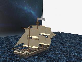 夜间航海帆船SU模型下载_sketchup草图大师SKP模型