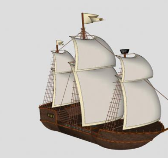 盖伦船炮舰帆船SU模型下载_sketchup草图大师SKP模型